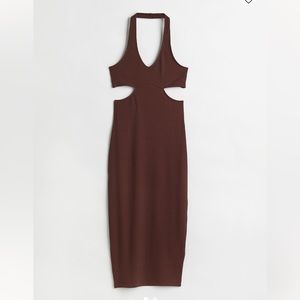 H&M Ribbed Halterneck Midi Dress, Size Medium